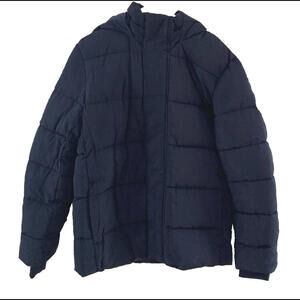 Amazon Essentials Men's Hooded Puffer Navy Size Small 3 Inner Pockets NWT